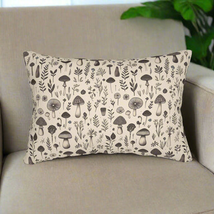 Lumbar Pillow – Woodland Charm Black & White Mushroom Botanicals