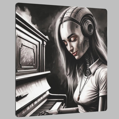 Metal Wall Art - "Cybernetic Sonata" with Retro-Futuristic Robot Playing Piano