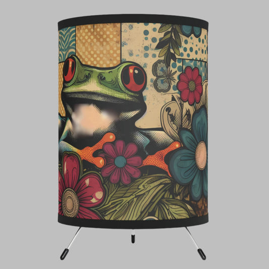 Tripod Table Lamp - Whimsical Frog & Patchwork