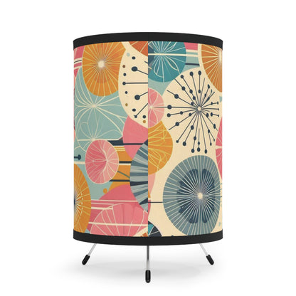 Retro Dandelion Tripod Lamp - 50s & 60s Inspired Grandma Chic Style - Cozy Lighting with Pink, Teal, Blue, and Orange Shades