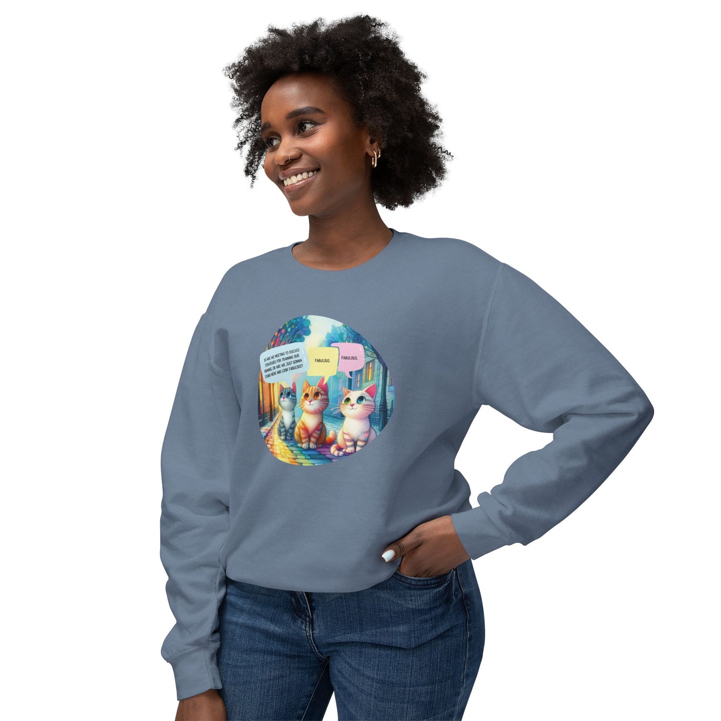 Fabulous Cat Meeting Sweatshirt - Whimsical Rainbow Cat Cartoon in Bright Colors | Cute & Cozy Gift for Cat Lovers