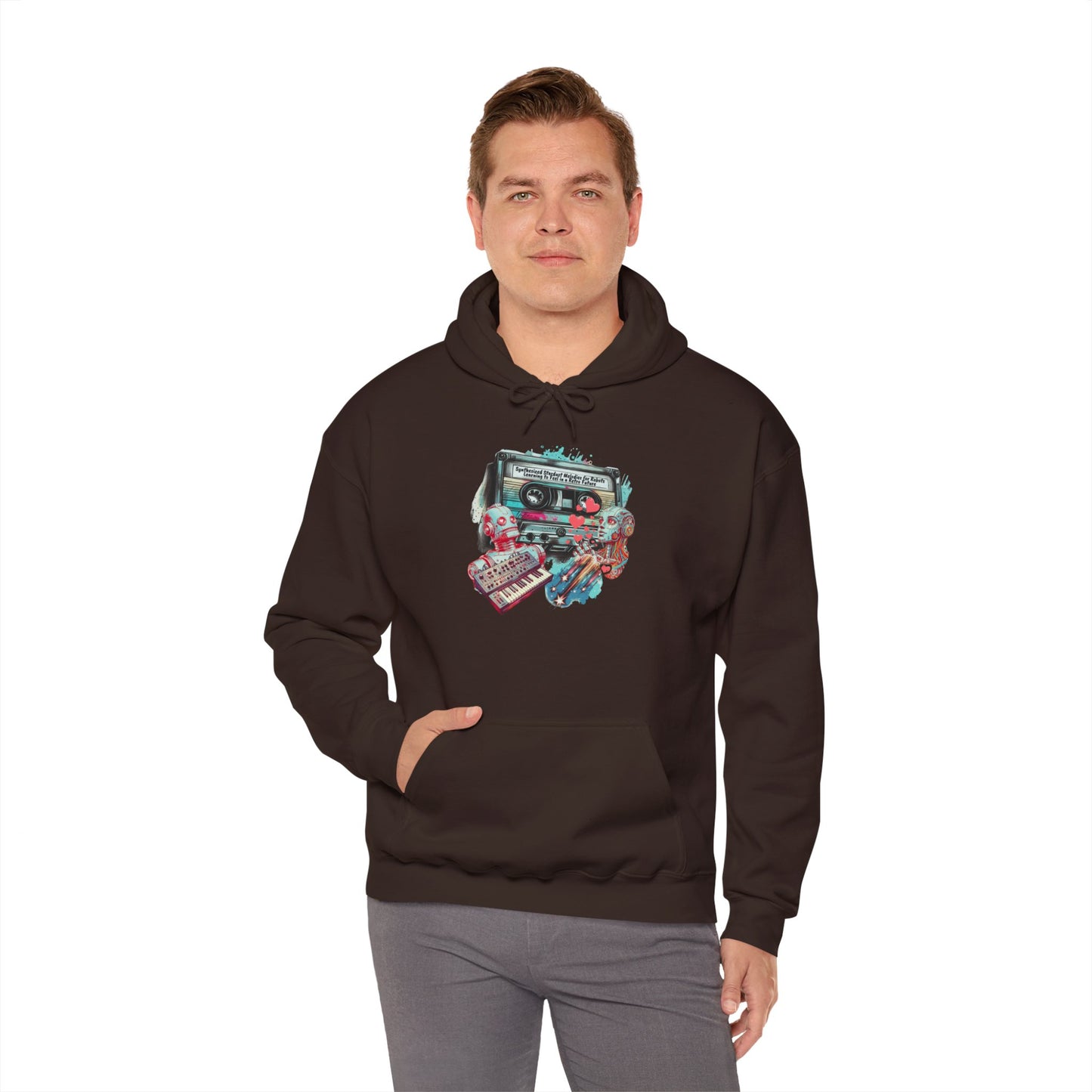 Retro Stardust Melodies Hoodie - Mixtape Collage Design,  Cozy and Perfect for Music Lovers and Fall Festival Attire