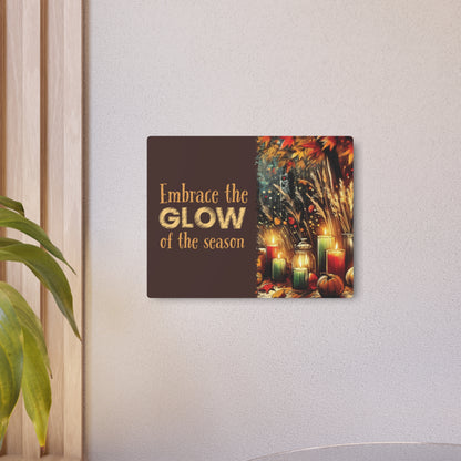 Metal Art Sign - 'Enjoy the Glow of the Season' - Vibrant Home Decor with Candles, Pumpkins, Leaves, Sesaonal Wall Art