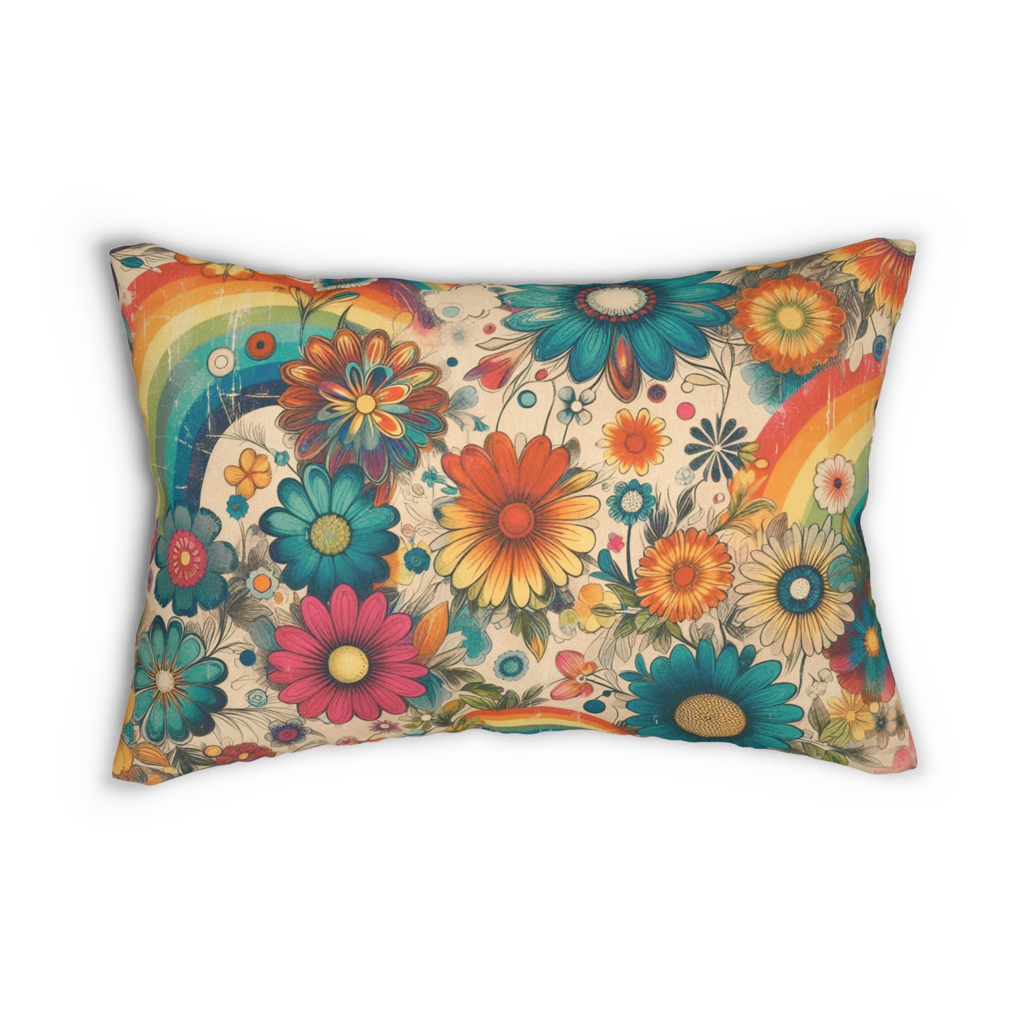 Lumbar Pillow - Vintage Florals and Rainbow Stripes