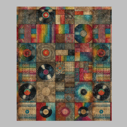 Crushed Velvet Blanket - Vinyl Bliss Rainbow Patchwork