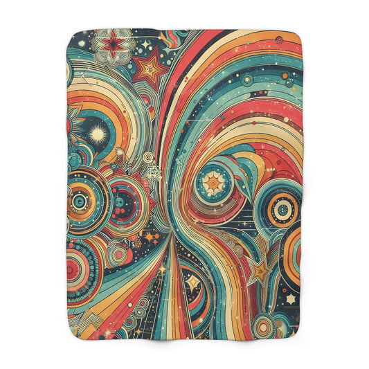 Sherpa Fleece Blanket - Whimsical Swirly Celestial Stripes