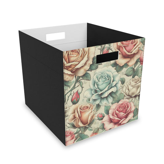 'Granny Chic' Decorative Felt Storage Box – Vintage Rose Floral Design – Modular Shelf Organizer or Standalone