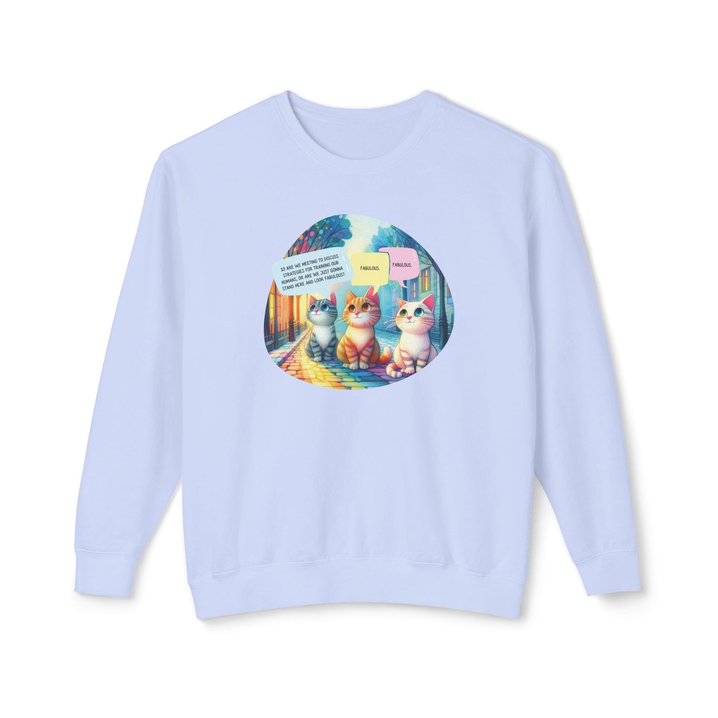 Fabulous Cat Meeting Sweatshirt - Whimsical Rainbow Cat Cartoon in Bright Colors | Cute & Cozy Gift for Cat Lovers