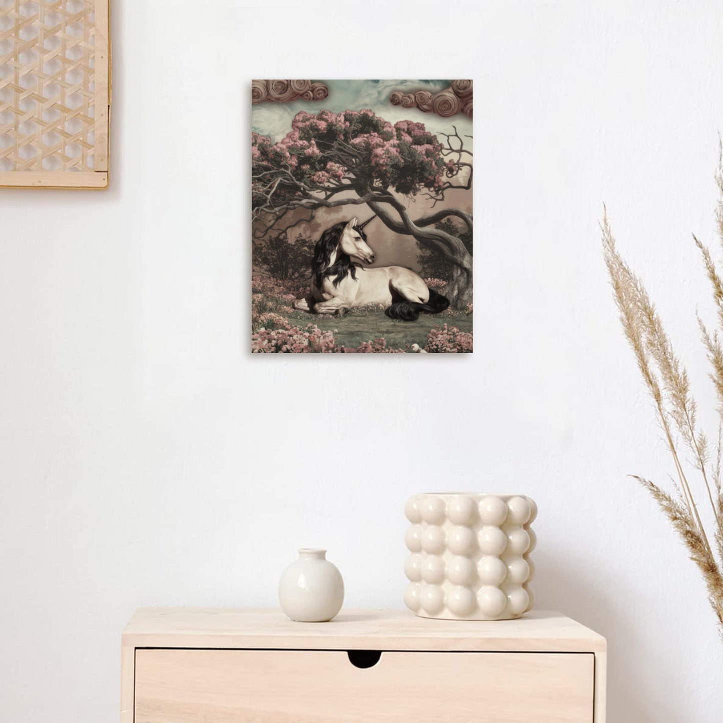 Unicorn Cherry Blossom 8x10 Wood Panel | Fantasy Unicorn Art