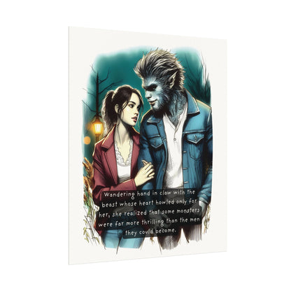 Stroll with a Teenage Werewolf (Beautiful Monsters Collection) - Textured Watercolor Matte Poster