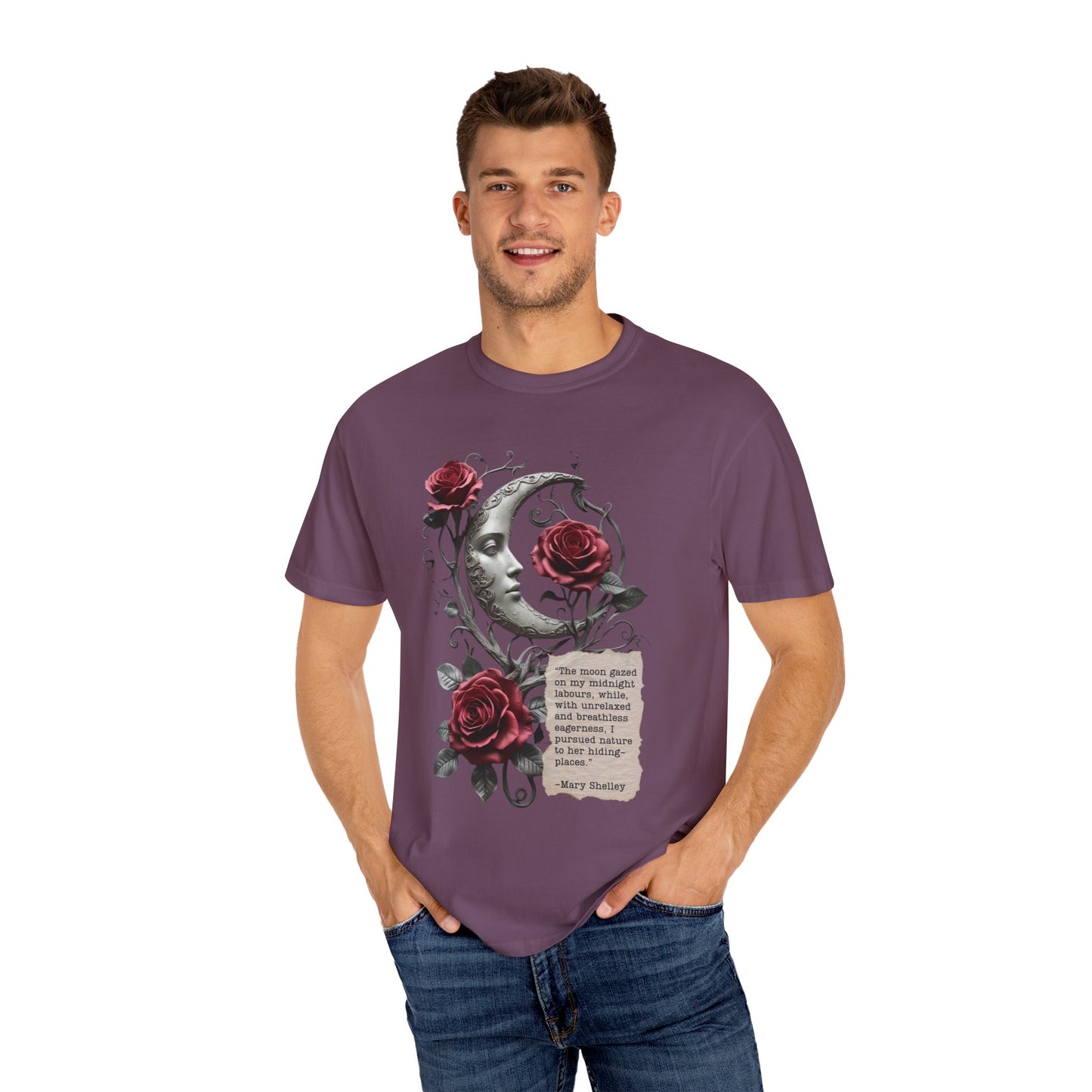 Mary Shelley Quote Comfort Colors Garment Dyed T-Shirt | Gothic Literature Moon Rose Tee | Dark Academia Victorian Fashion | Literary Gift