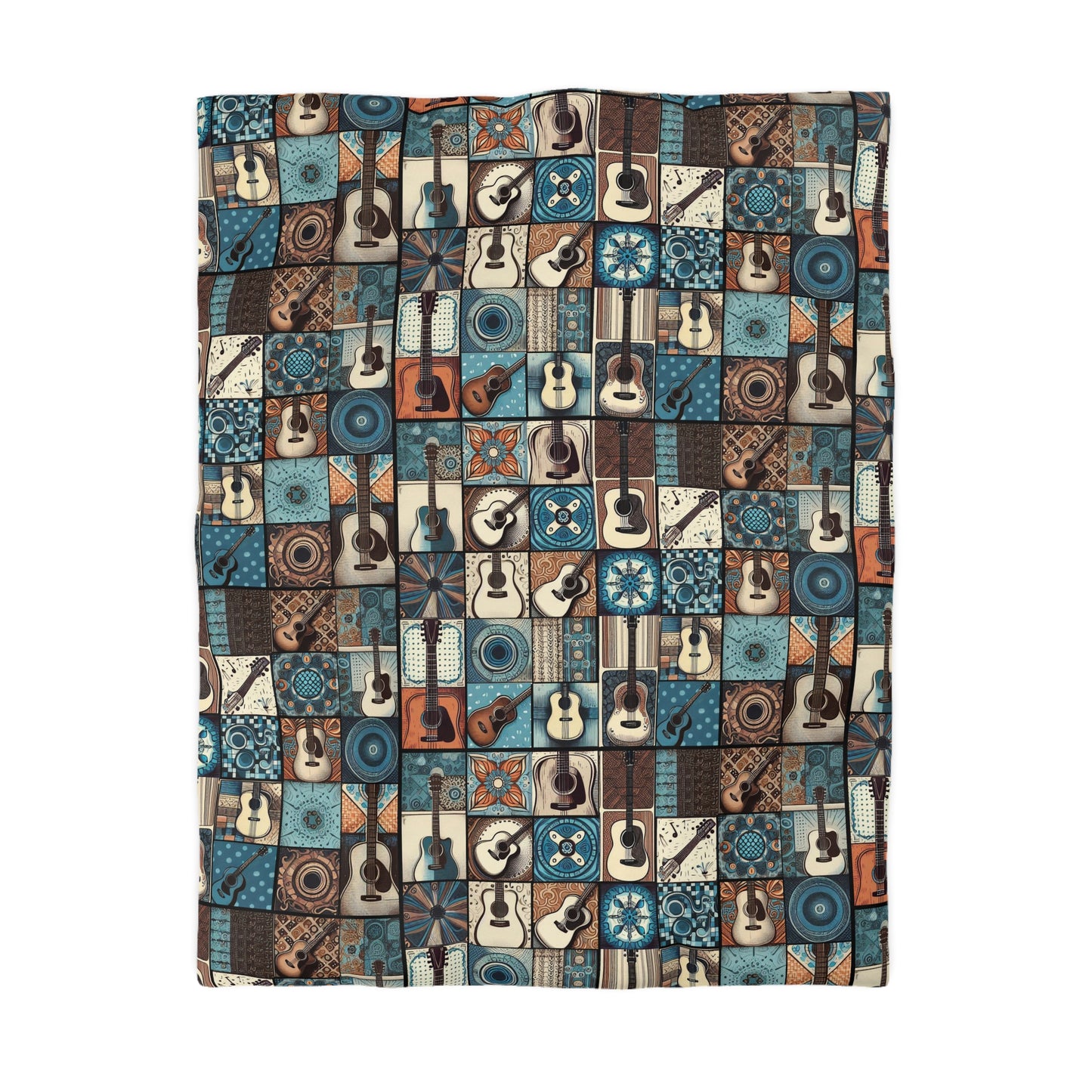 Duvet Cover - Acoustic Guitar Patchwork in Blue & Brown Hues