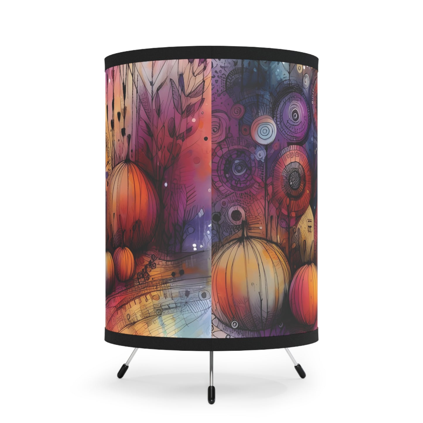 Tripod Lamp - Autumn Whimsical Witch on Golden Path