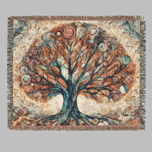 Woven Blanket - Colorful Tree of Life, Patchwork Style