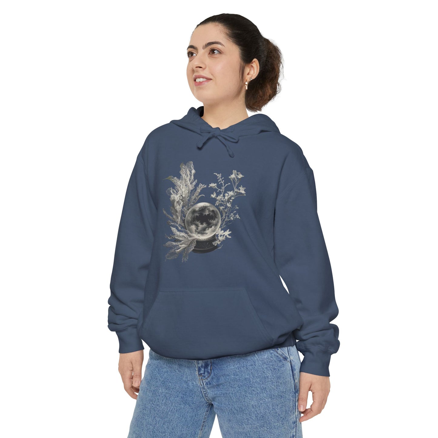 Crystal Ball Comfort Colors Hoodie - Halloween Mystical Lace & Moon Hoodie for Witches and Dreamers, Unisex Fit