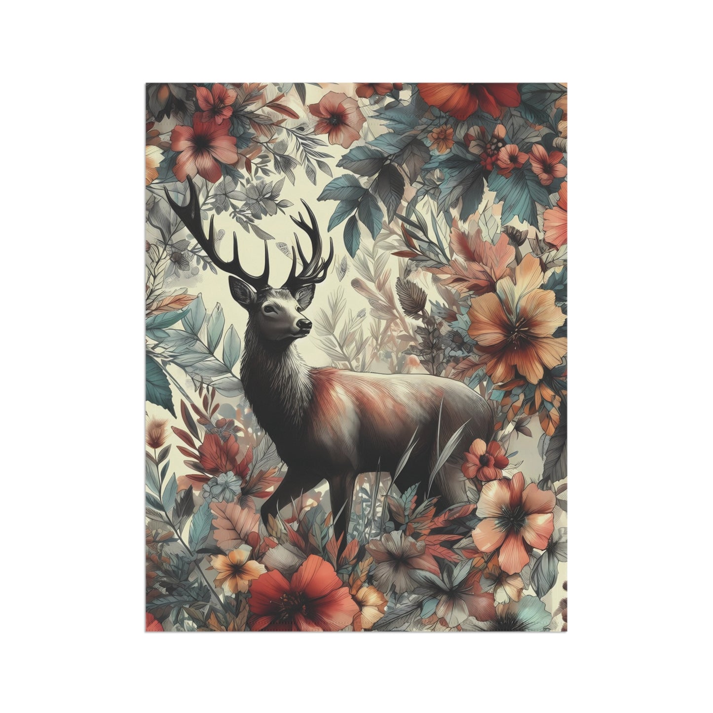 Porch or Yard Flag / Garden Banner - Majestic Deer Among Autumn Blooms