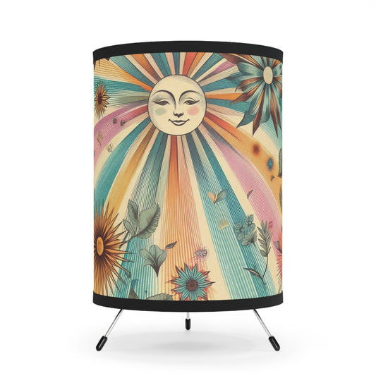 Retro Rainbow Sun Ray Tripod Lamp - Vibrant Lamp with Grandma Chic Vibes - 50s & 60s Inspired Room Decor - Cozy Lighting