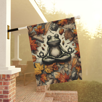 Porch or Yard Flag / Garden Banner - Peaceful Autumn Frog and Leaves