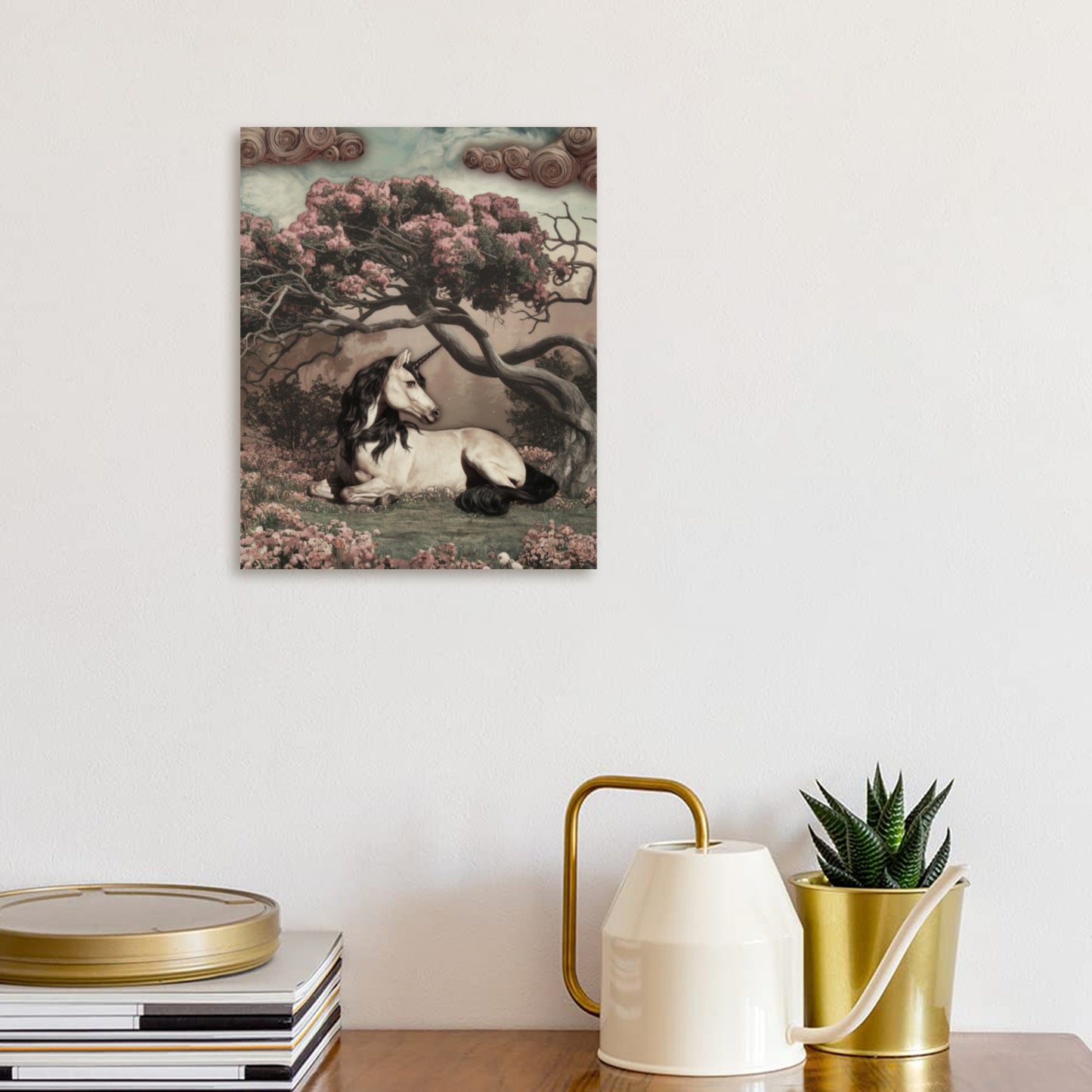 Unicorn Cherry Blossom 8x10 Wood Panel | Fantasy Unicorn Art