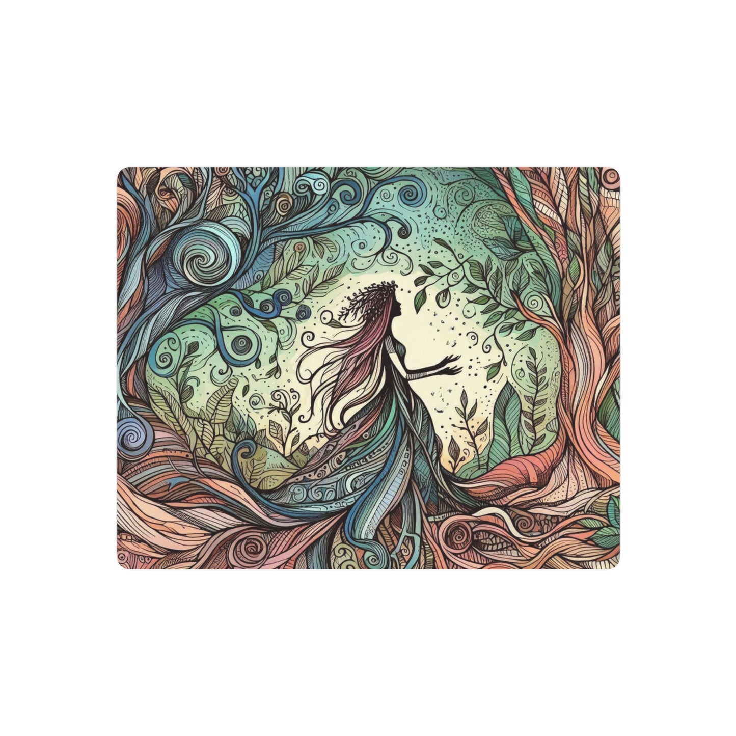 Metal Wall Art - Surreal Forest Goddess Silhouette with Colorful Windy Roots