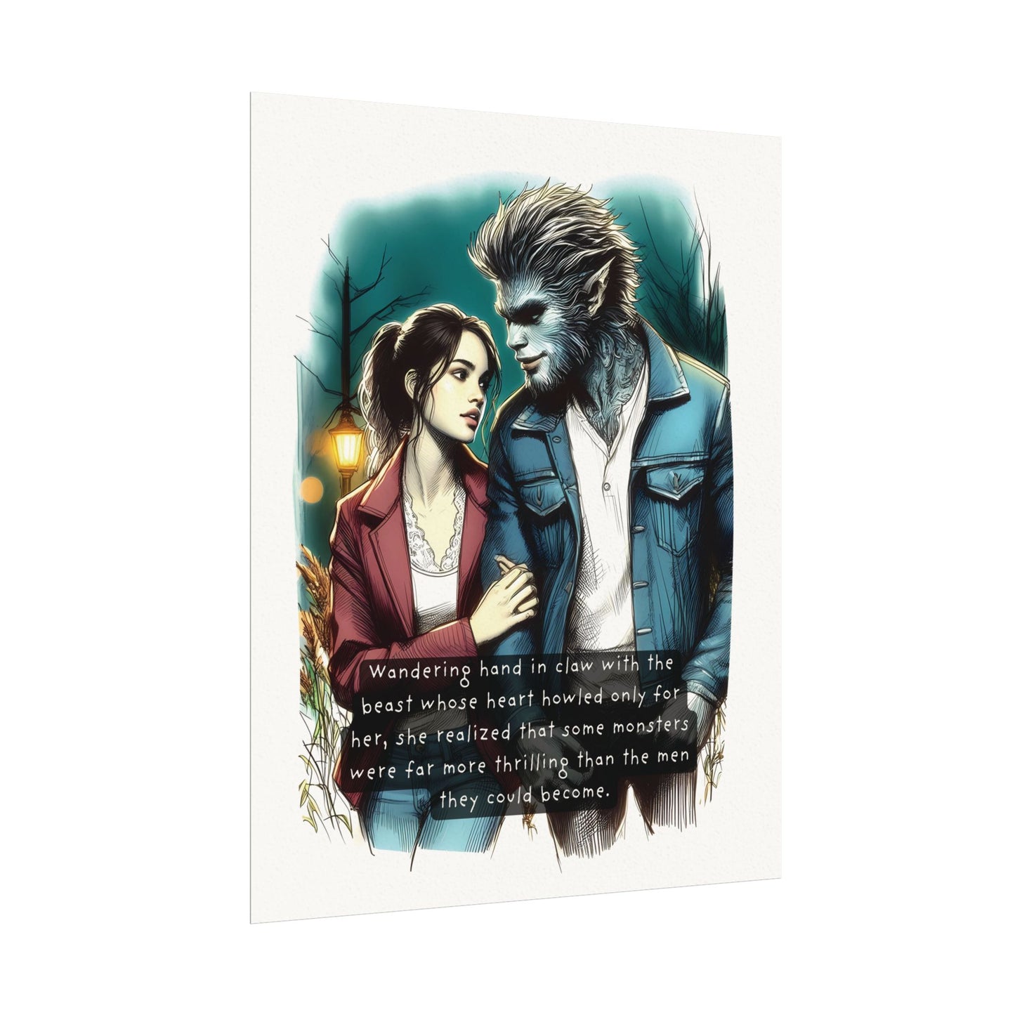 Stroll with a Teenage Werewolf (Beautiful Monsters Collection) - Textured Watercolor Matte Poster