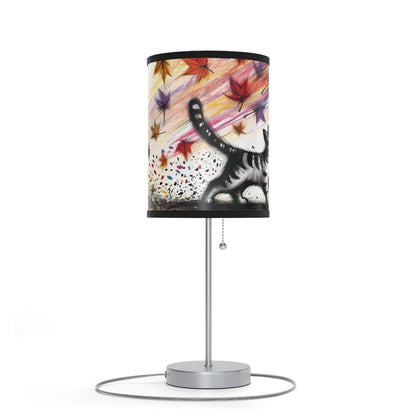 Kid's Table Lamp - Playful Kitten Chasing Autumn Leaves