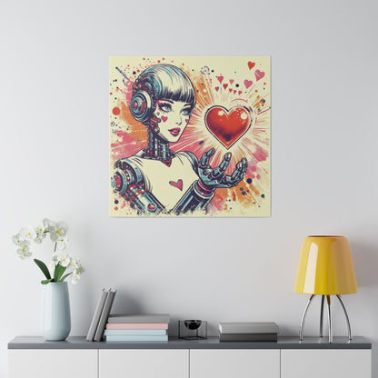 Canvas Print - Retro Futuristic Robot Heart Illustration, Sci-Fi Nostalgia Decor, Vibrant Graphic Novel Style Wall Art, Alternative Artwork