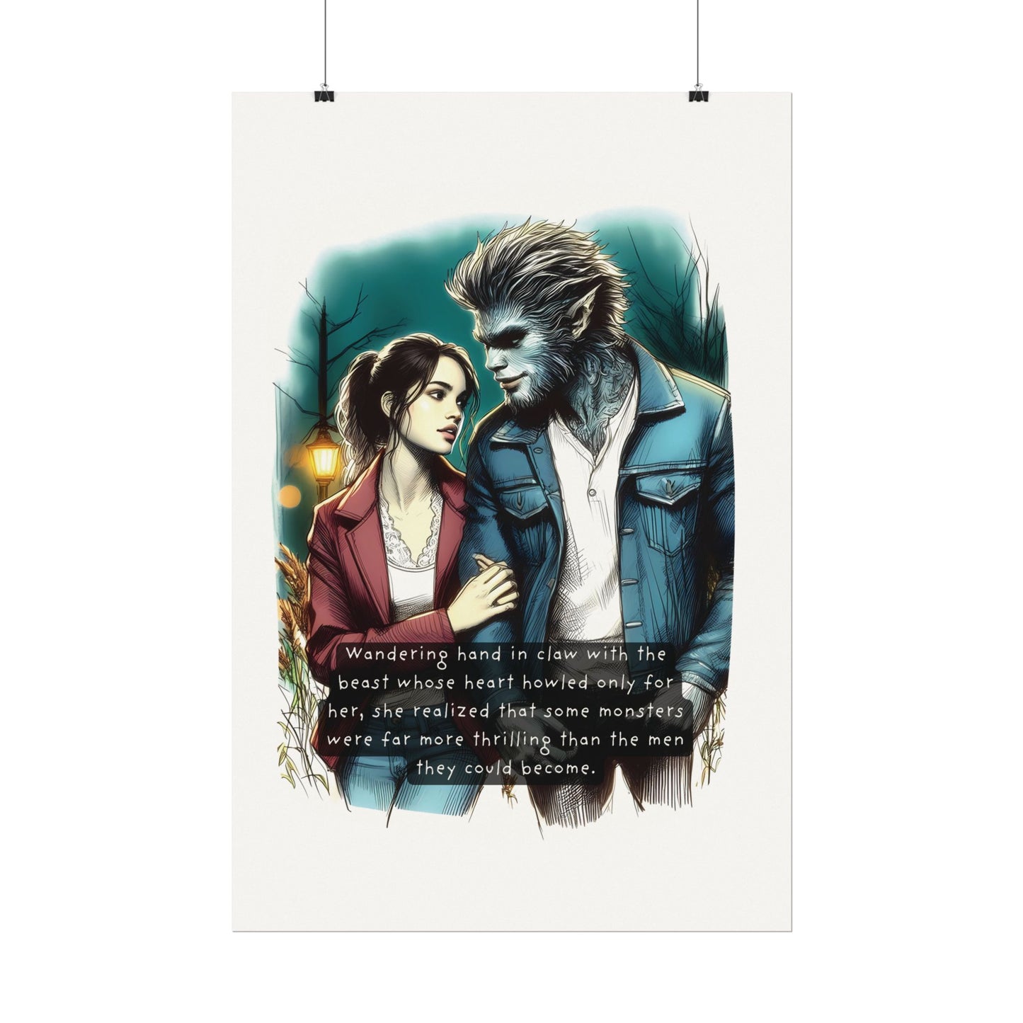 Stroll with a Teenage Werewolf (Beautiful Monsters Collection) - Textured Watercolor Matte Poster