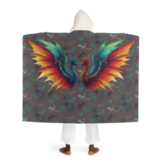 Dragon Wing Sherpa Hooded Blanket - Soft Fleece Cozy Blanket for Fantasy Lovers & Comic Fans, Vibrant Graphic Novel Style