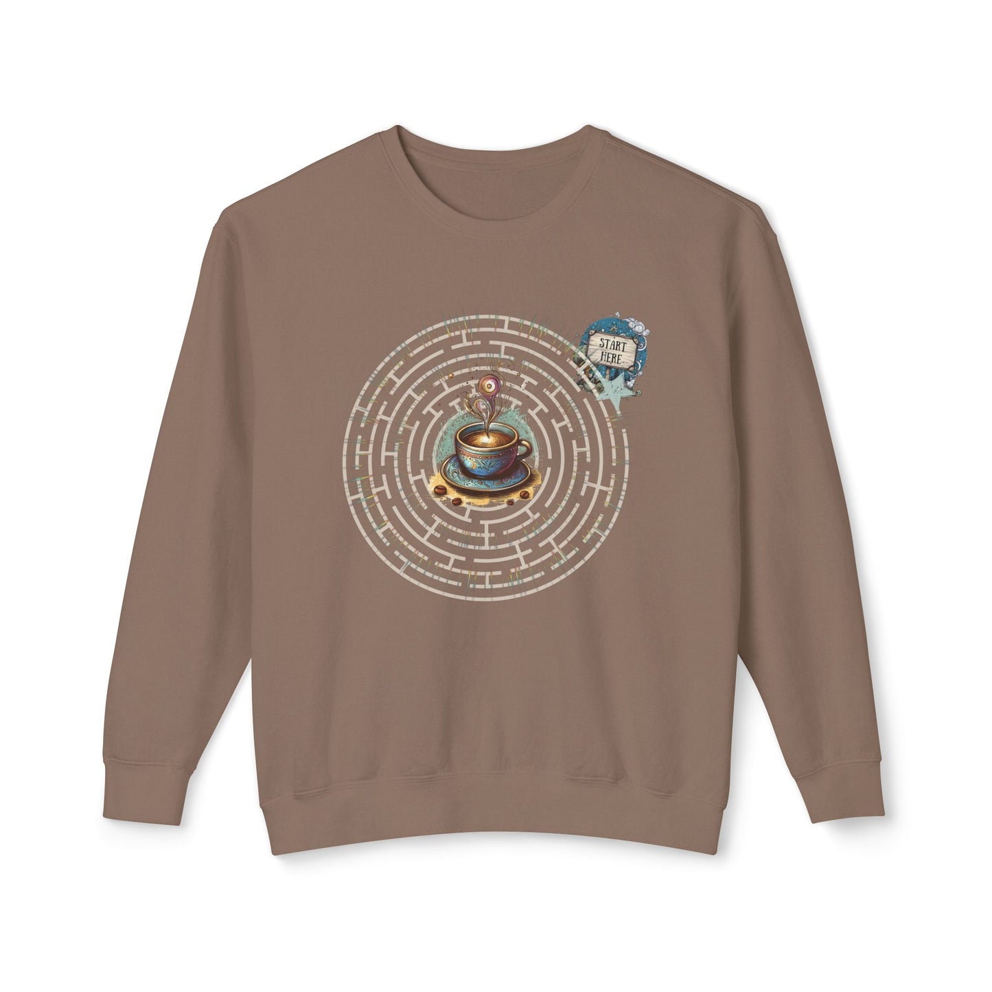 Coffee Quest Maze Sweatshirt - Whimsical Path to Your Daily Brew