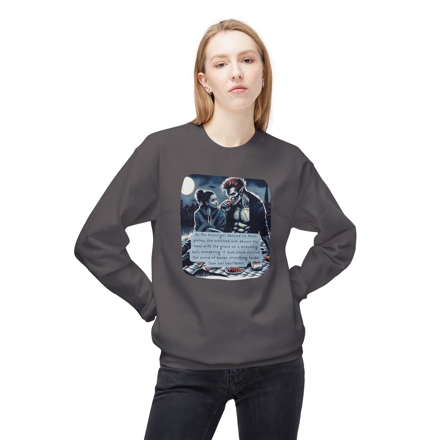 Midnight Picnic: A Love Story (Beautiful Monsters Collection) - Unisex Midweight Softstyle Fleece Crewneck Sweatshirt, Multiple Colors Available