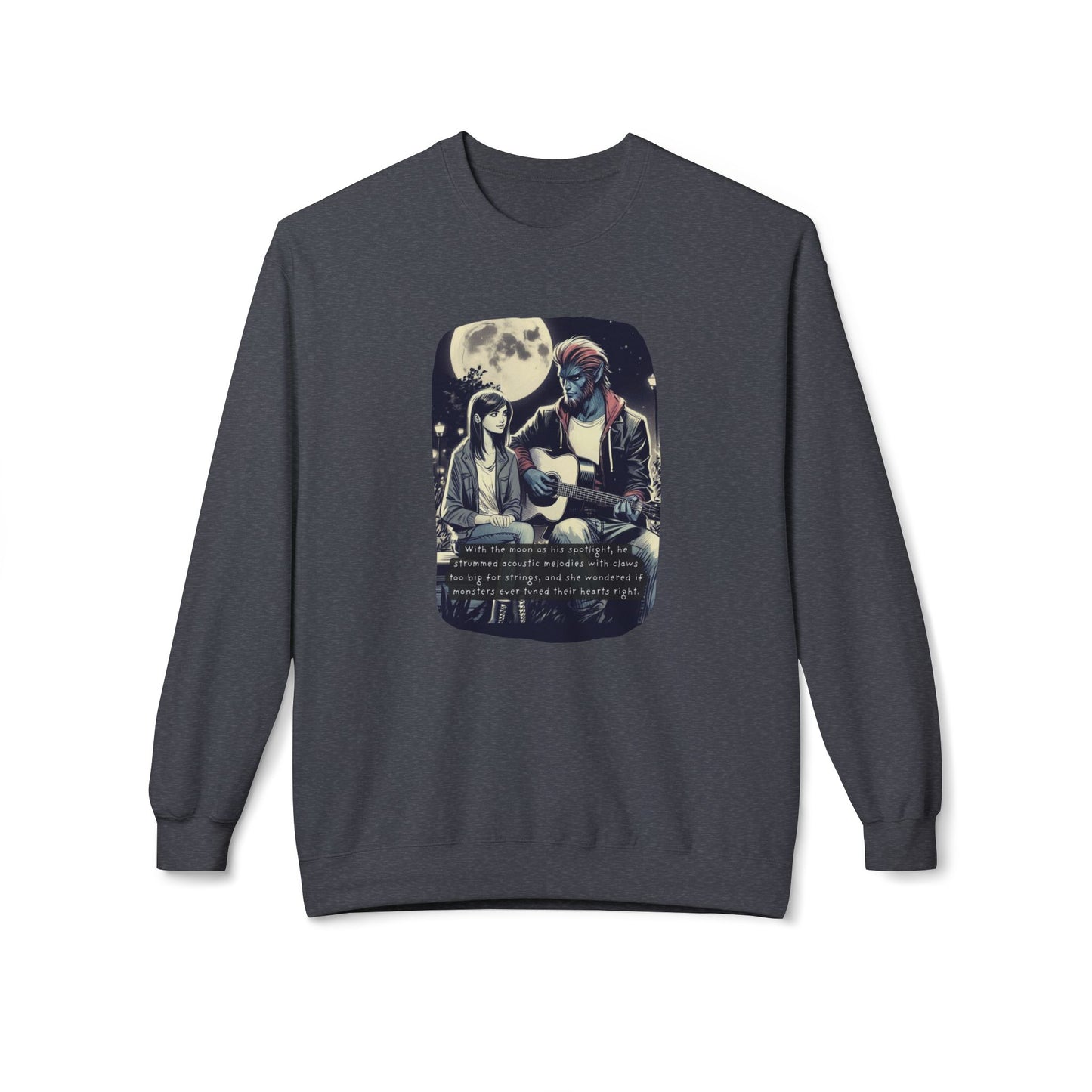 Tune Under the Moon (Beautiful Monsters Collection) - Unisex Midweight Softstyle Fleece Crewneck Sweatshirt, Multiple Colors Available