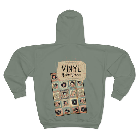 Zipped Hoodie Jacket - "Vinyl Before Sunrise" Retro Records & Roses Patchwork