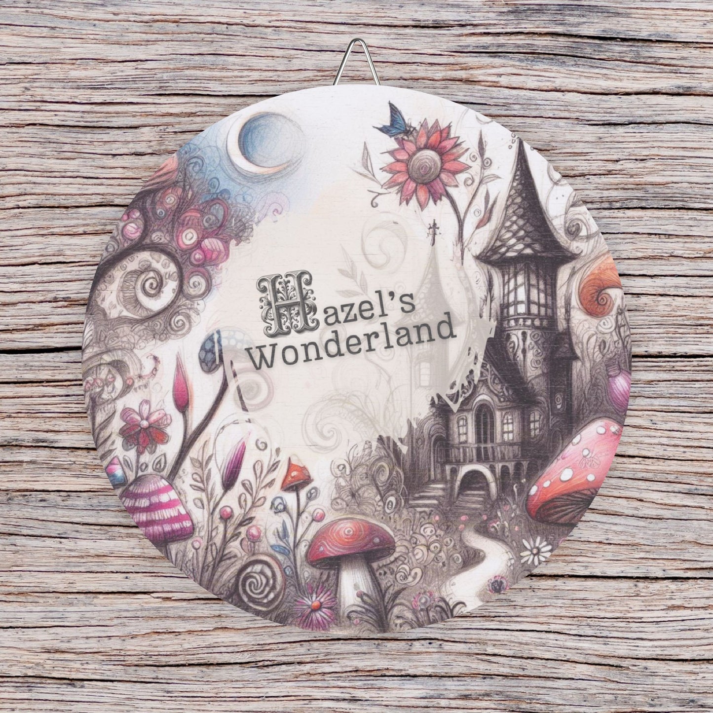 Personalized Wonderland-Inspired Custom Wood Sign, Enchanted Castle Design – Fantasy Decor for Kid's Room, Door Sign