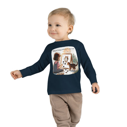 Toddler Long Sleeve Tee - Whimsical Cat Portrait Shirt for Kids, Playful Artistic Unisex Top, Soft