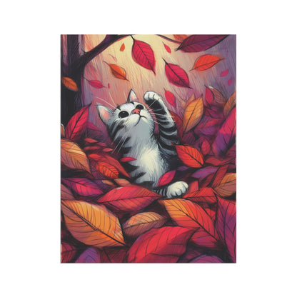 Porch or Yard Flag / Garden Banner - Playful Autumn Cat