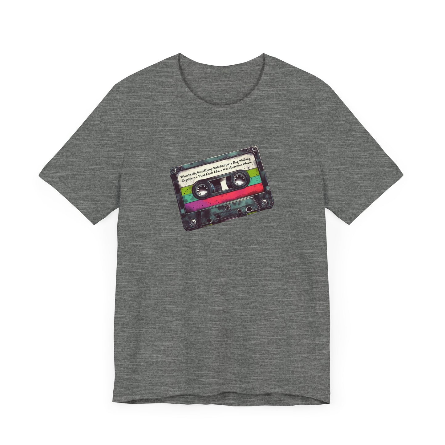 "Whimsically Unsettling Melodies for a Dog Walking Experience That Feels Like a Wes Anderson Movie" Mixtape T-shirt - Unisex Jersey Short Sleeve Tee