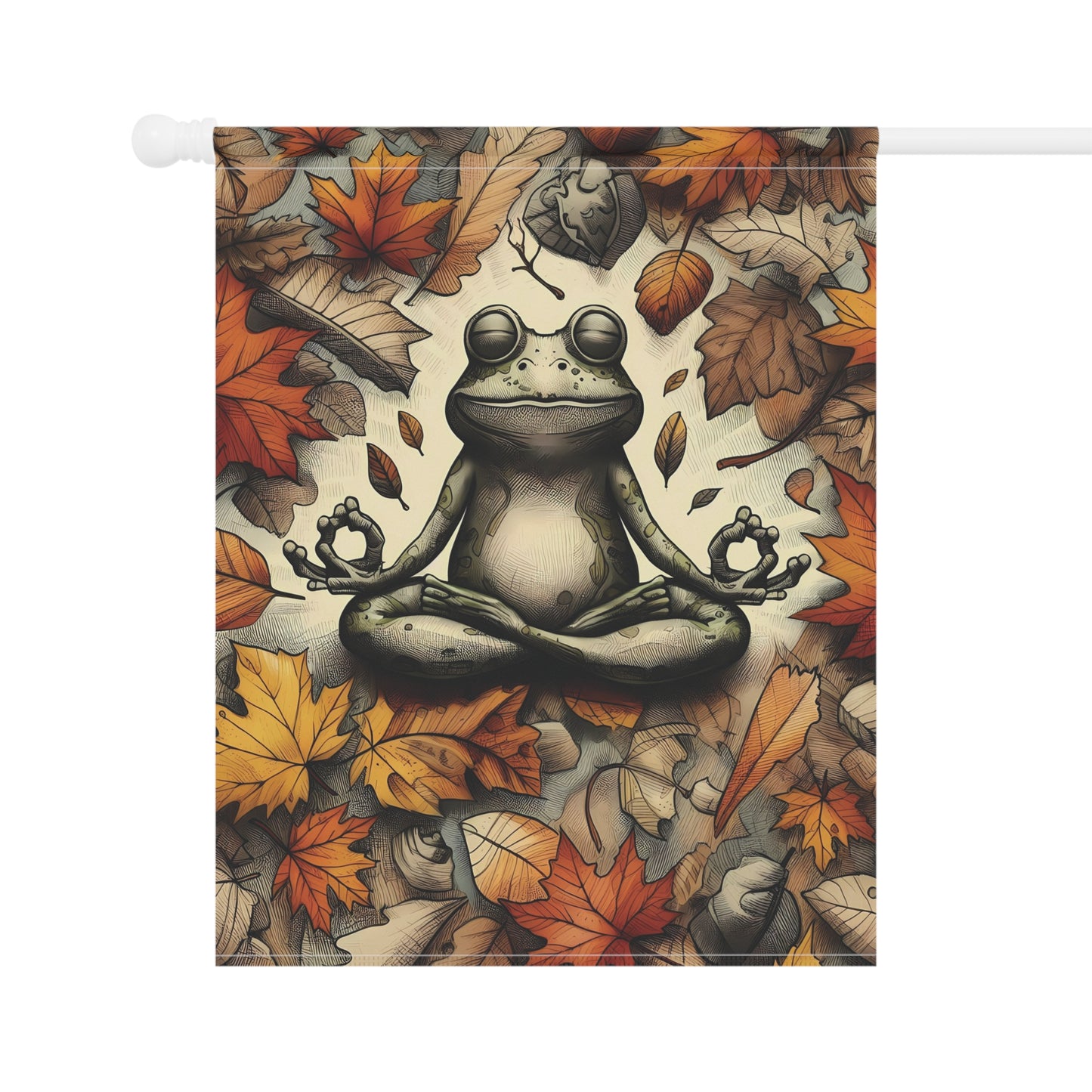 Porch or Yard Flag / Garden Banner - Peaceful Autumn Frog and Leaves