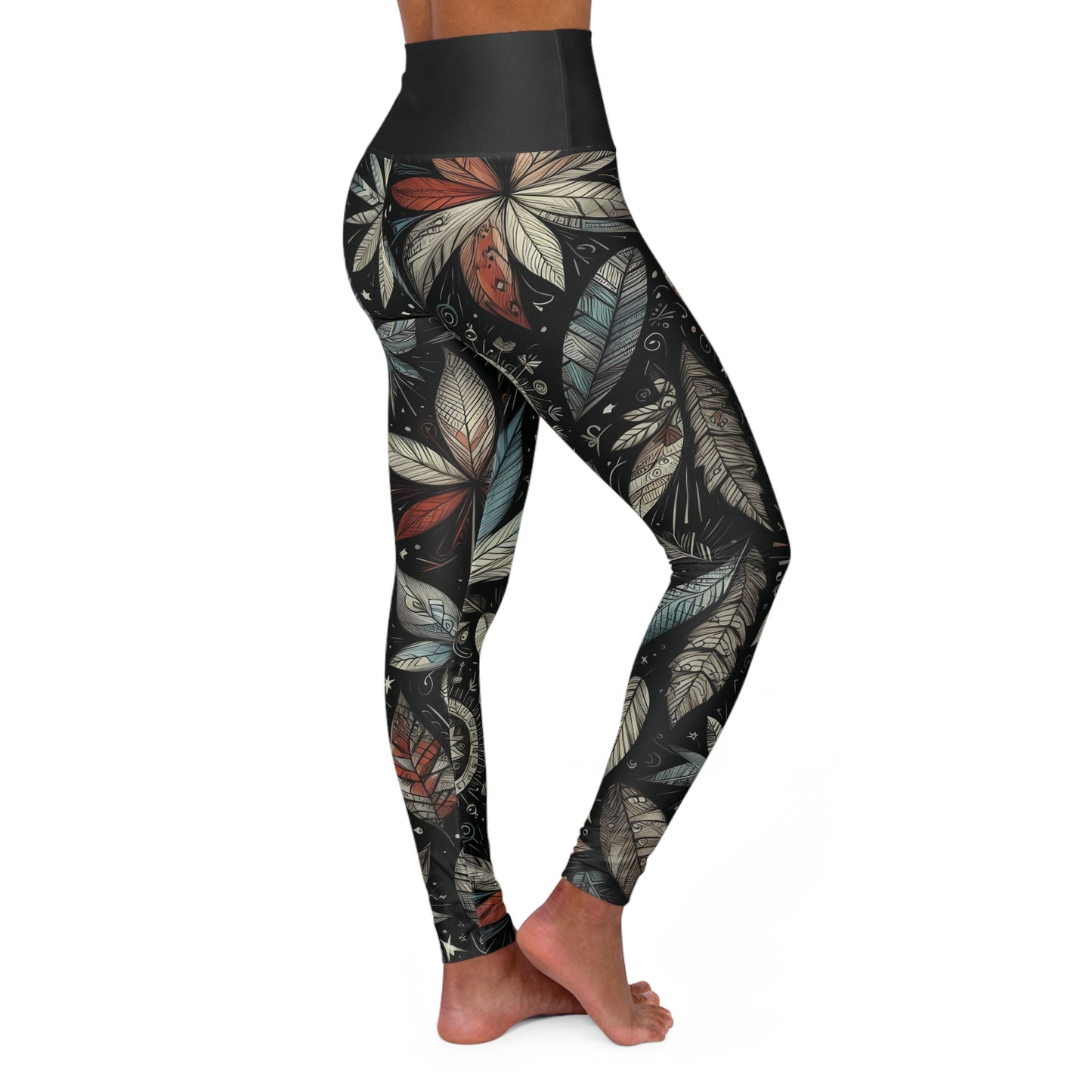 High Waisted Fall Yoga Leggings - Whimsical Leaves, XS-2XL