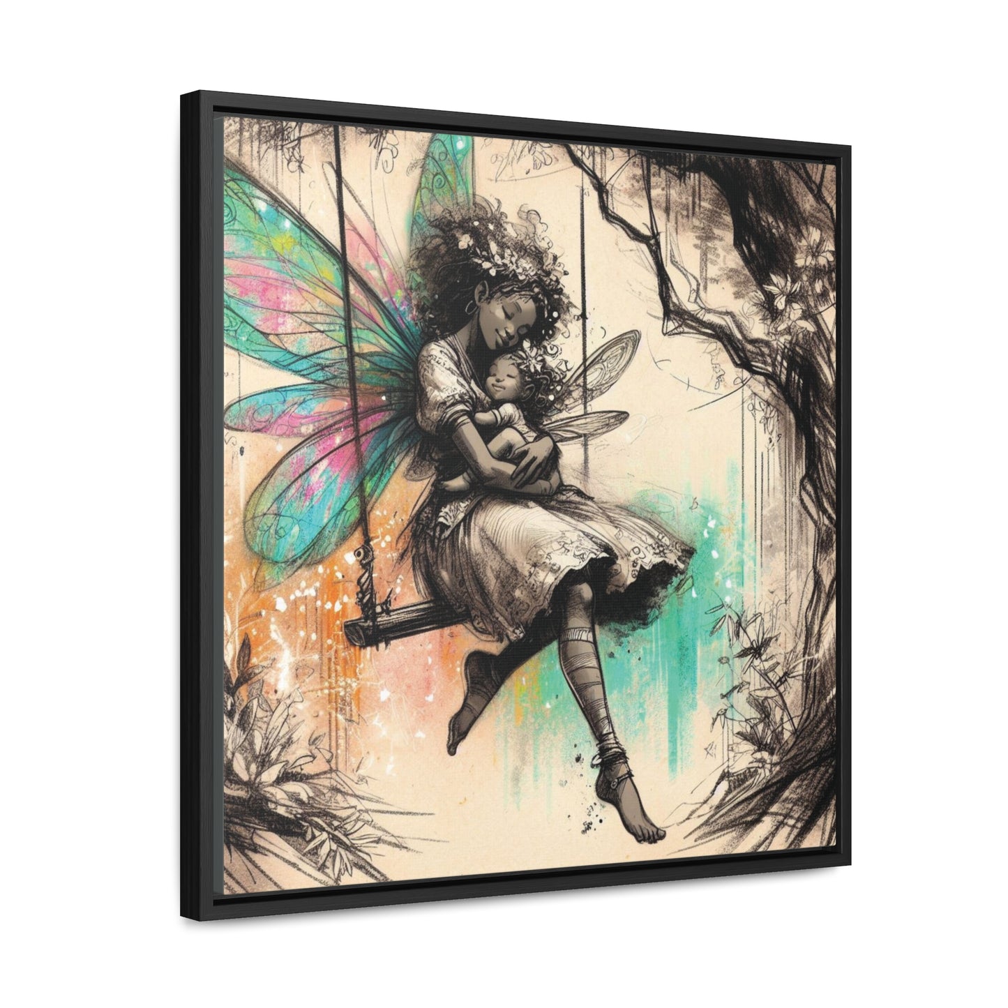 Mommy and Baby Girl Fairy Gallery Wrapped Canvas Print - Sweet Motherly Bond Wall Art for Nurseries or Child's Bedroom