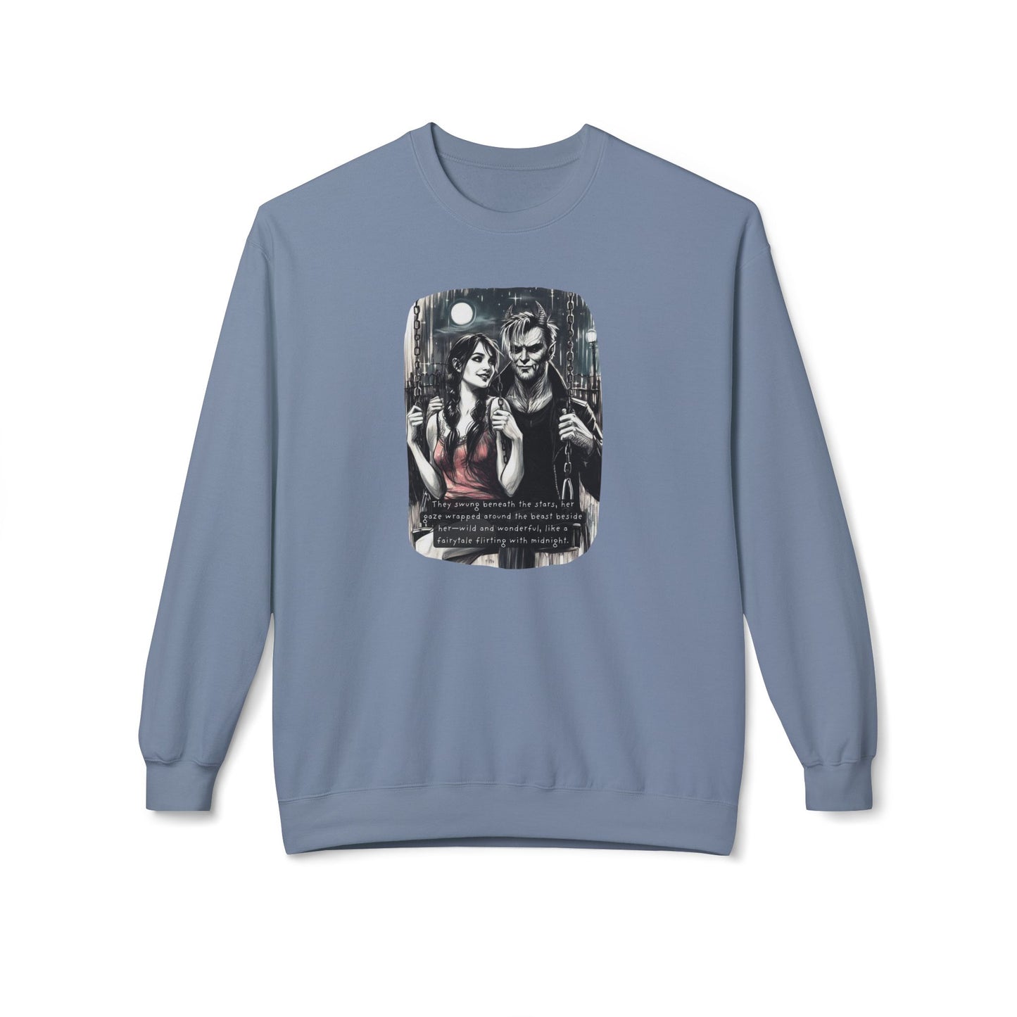 Swing Me to the Moon (Beautiful Monsters Collection) - Unisex Midweight Softstyle Fleece Crewneck Sweatshirt, Multiple Colors Available