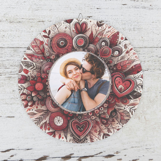 Love Themed Custom Photo Wooden Wall Sign - Place Your Photo Inside a Whimsical Boho Heart Wood Frame