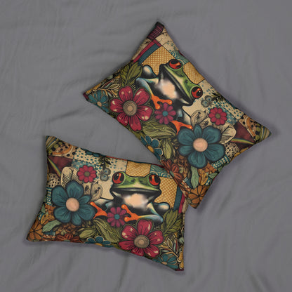 Lumbar Pillow - Groovy Frog and 70s Retro Florals