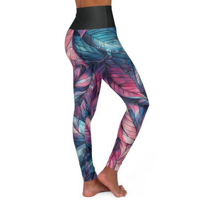 High Waisted Yoga/Casual Leggings - Vibrant Pink, Blue, and Purple Leaves, XS-2XL