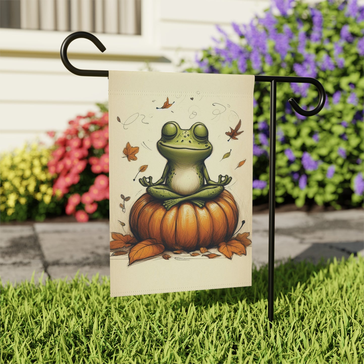 Porch or Yard Flag / Garden Banner - Zen Autumn Frog