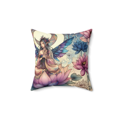 Square Pillow - Celestial Lotus Fairy with Pink, Blue, and Creme Hues