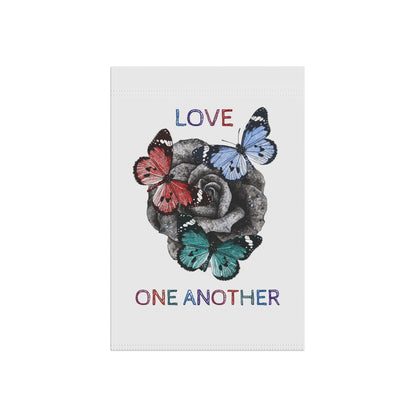 Yard Flag / Garden Banner - Summer or Spring "Love One Another" Message with Rose and Butterflies