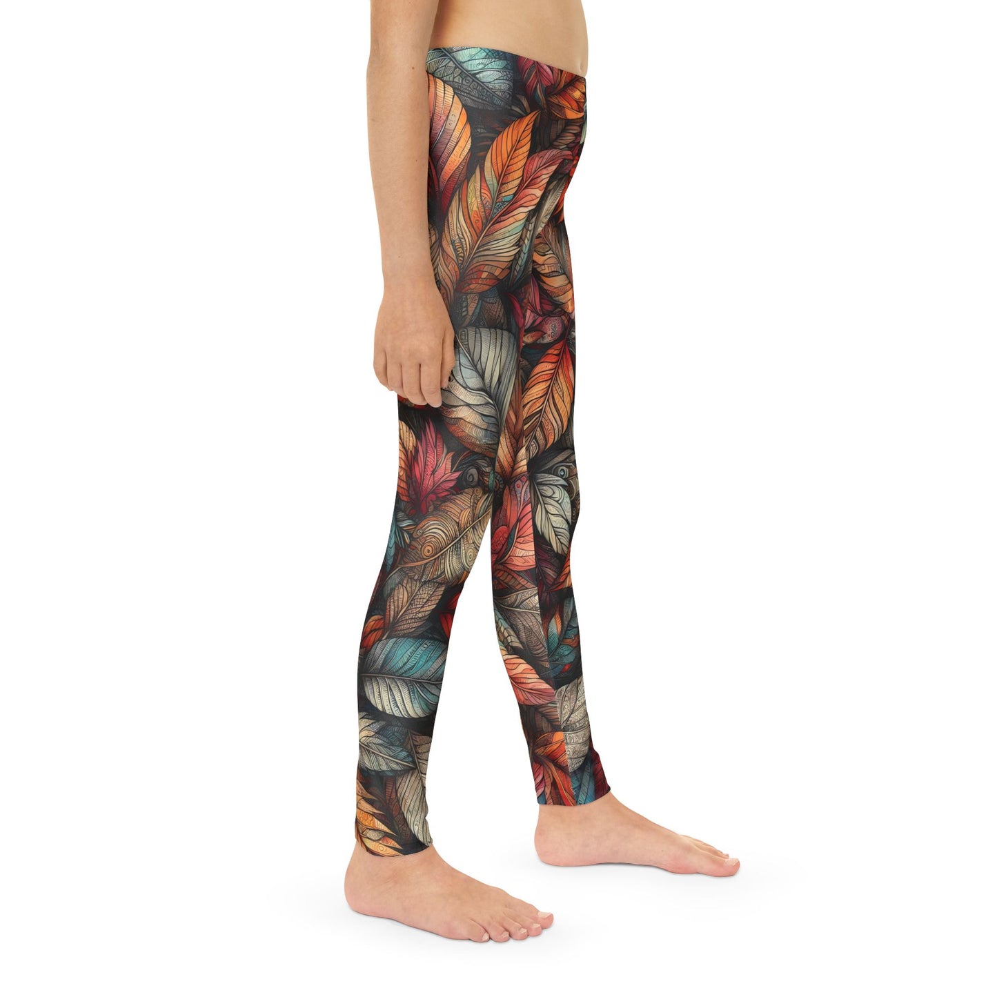 Toddler and Youth Fall Leggings: Sketched Vibrant Leaves, 18mo-12y