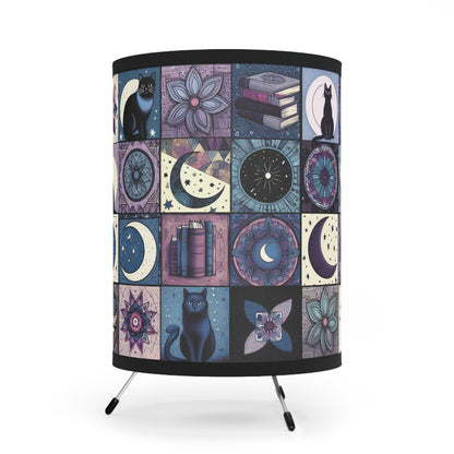 Tripod Table Lamp - Patchwork Cats, Books, & Moons