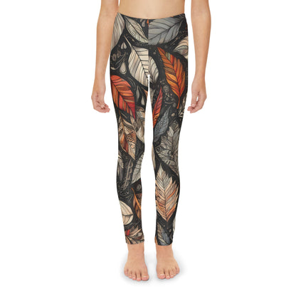 Toddler and Youth Fall Leggings: Sketched Boho Leaves, 18mo-12y